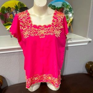 Beautiful pink Oaxaca hand embroidered top